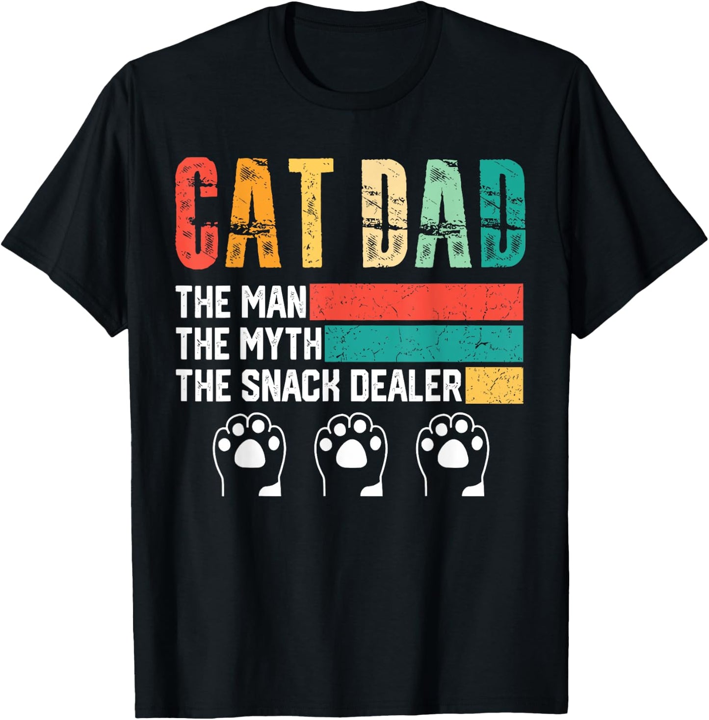 Vintage Cat Dad The Man The Myth Snack Dealer Father Day T-Shirt - T-Shirt | Black