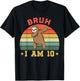 Retro Bruh I Am 10 Sloth 10th Bday Party 10 Years Old T-Shirt - T-Shirt | Black
