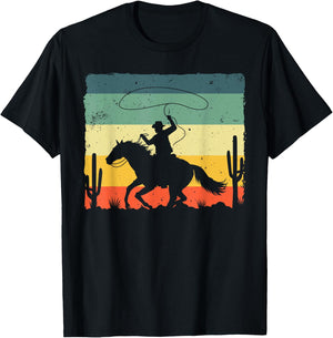 Retro Western Cowboy Design Boys Horse Rider Cowboy T-Shirt - T-Shirt | Black