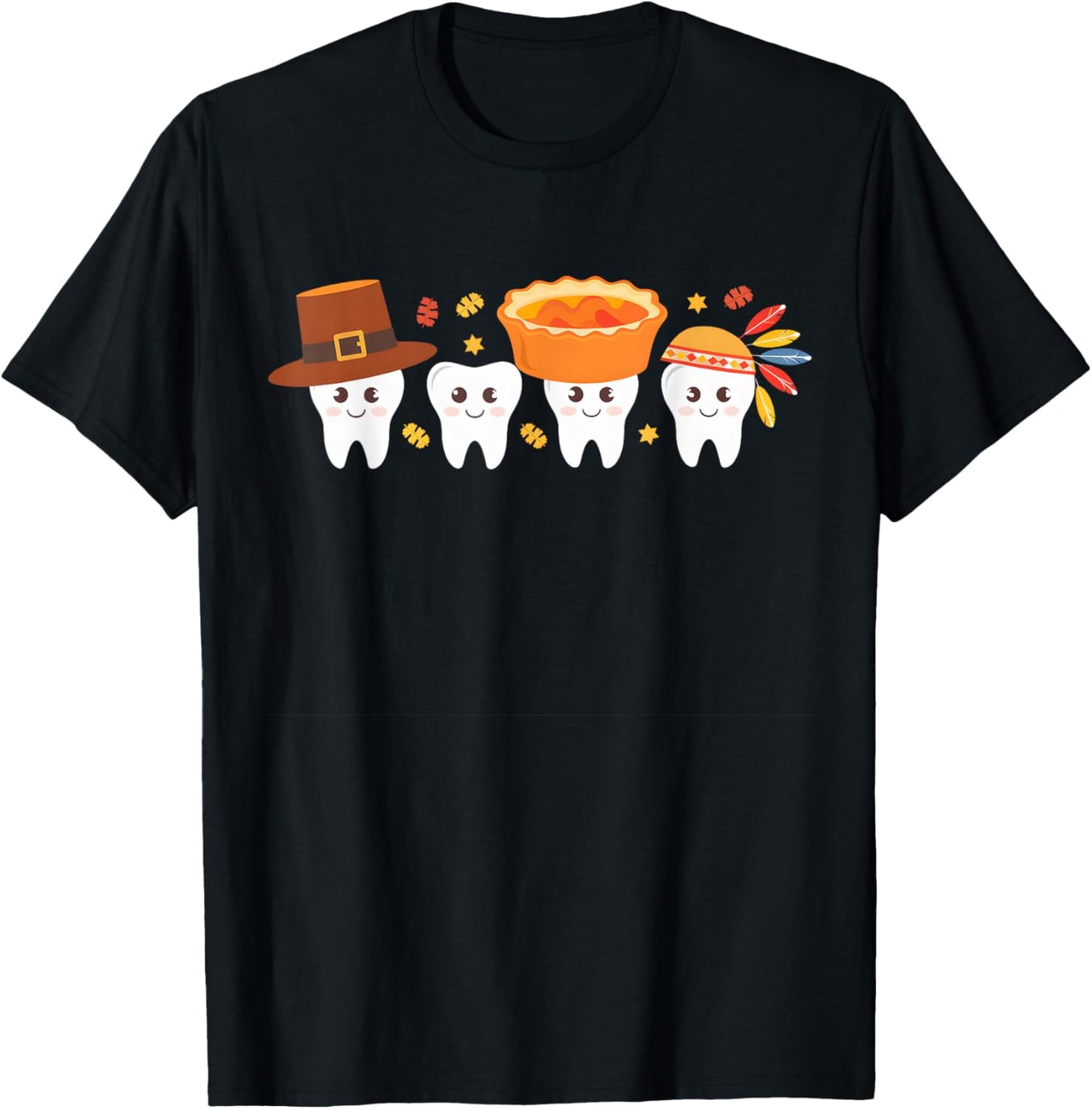 Thanksgiving Dental Tooth Characters Dentist cute turkey T-Shirt - T-Shirt | Black