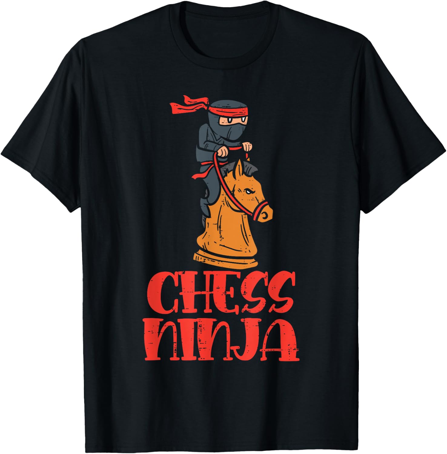 Chess Ninja On Knight Horse Funny Player Boys Girls Kids T-Shirt - T-Shirt | Black