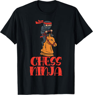 Chess Ninja On Knight Horse Funny Player Boys Girls Kids T-Shirt - T-Shirt | Black