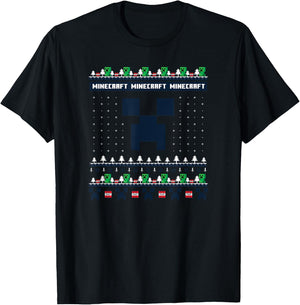 Minecraft Christmas Creeper Blocks Ugly Holiday Sweater T-Shirt - T-Shirt | Black