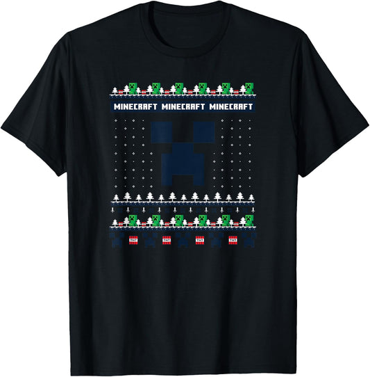 Minecraft Christmas Creeper Blocks Ugly Holiday Sweater T-Shirt - T-Shirt | Black