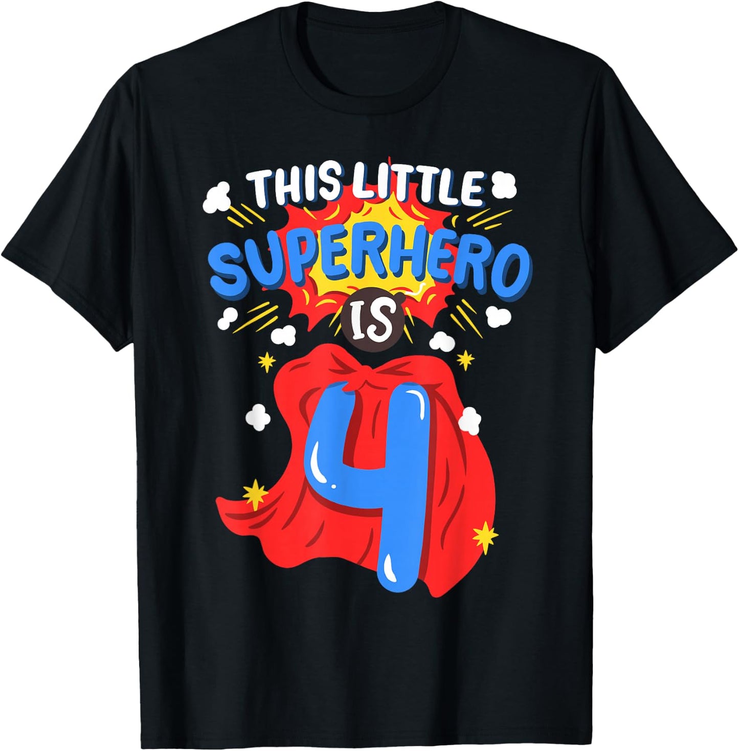 This Little Superhero is 4 Kids Boys 4th Birthday Party T-Shirt - T-Shirt | Black