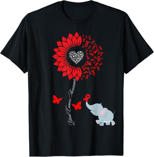 Blood Cancer Awareness Sunflower Elephant Butterfly Ribbon T-Shirt - T-Shirt | Black