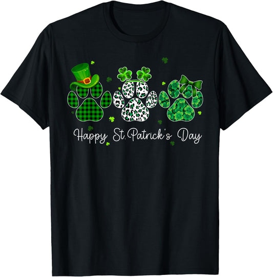 Clover Paws Print Dog Owner Lover St. Patricks Day Shamrock Men Women T-Shirt - T-Shirt | Black