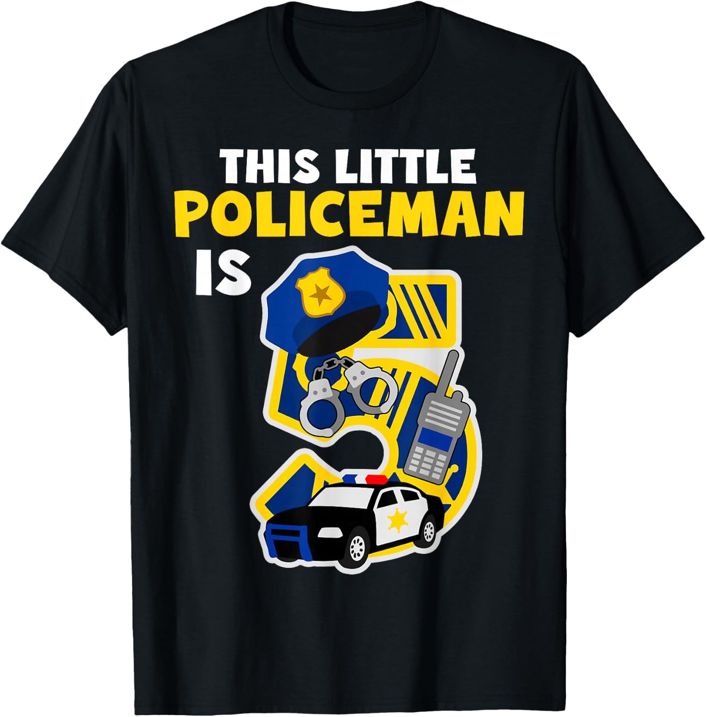 This Little Policeman is 5 Five Years 5th Birthday Party Cop T-Shirt - T-Shirt | Black