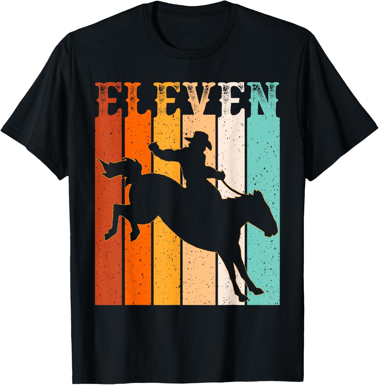 Cowboy 11th Birthday Rodeo Horse 11 Year Old Western Vintage T-Shirt - T-Shirt | Black