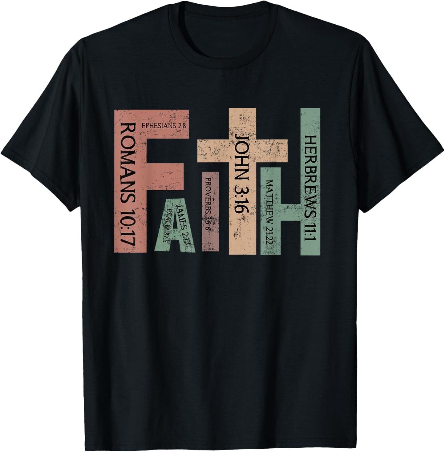 Retro Christian Faith Bible Verse Religious Christian Cross T-Shirt - T-Shirt | Black