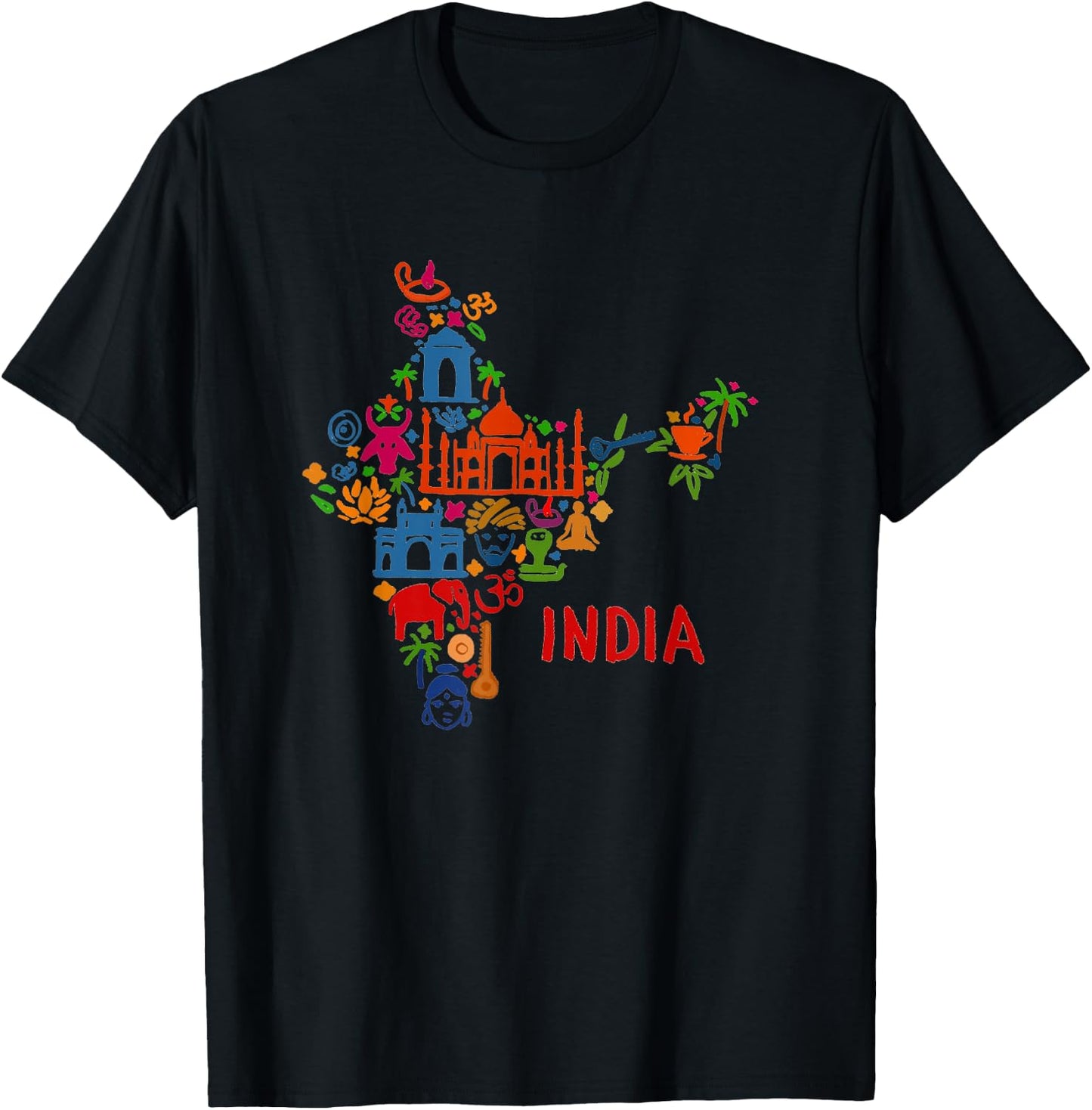 India Elephant Cards Shadow Taj Mahal T-Shirt - T-Shirt | Black
