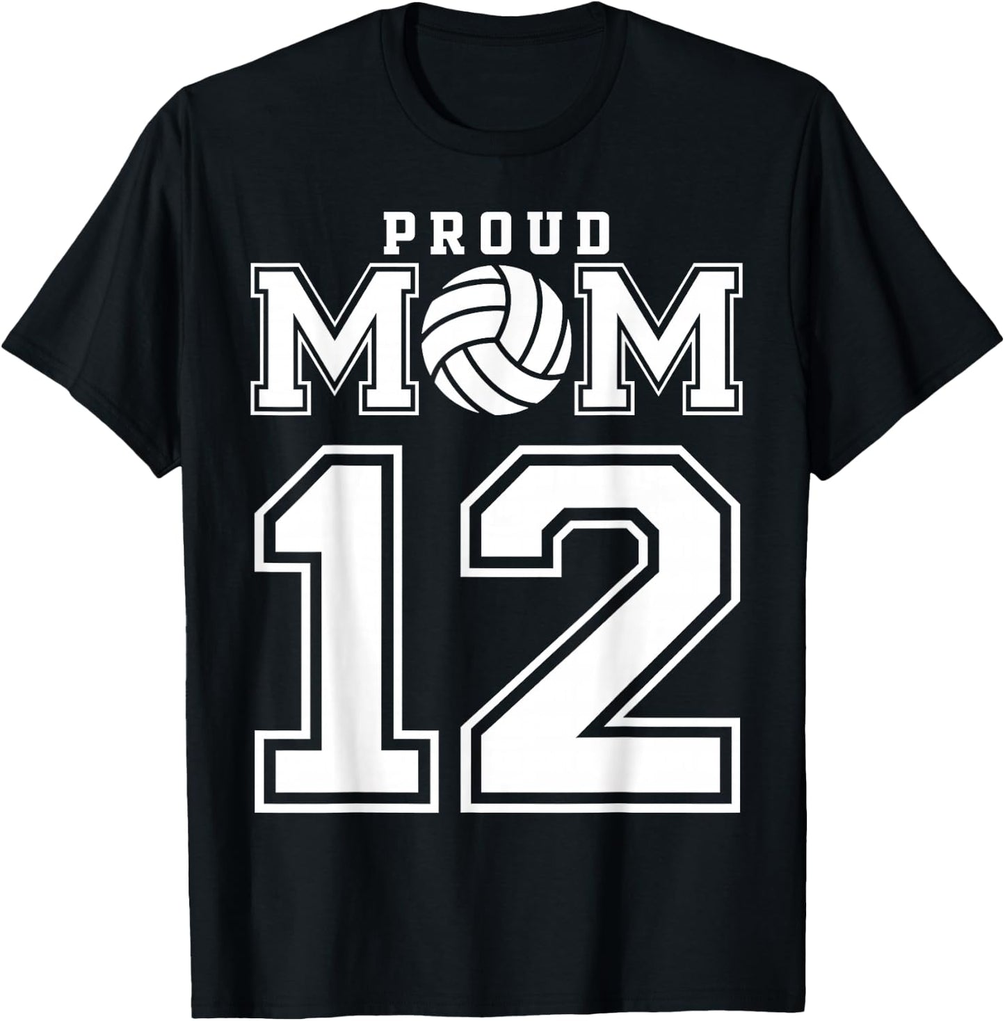 Custom Proud Volleyball Mom Number 12 Personalized Women T-Shirt - T-Shirt | Black