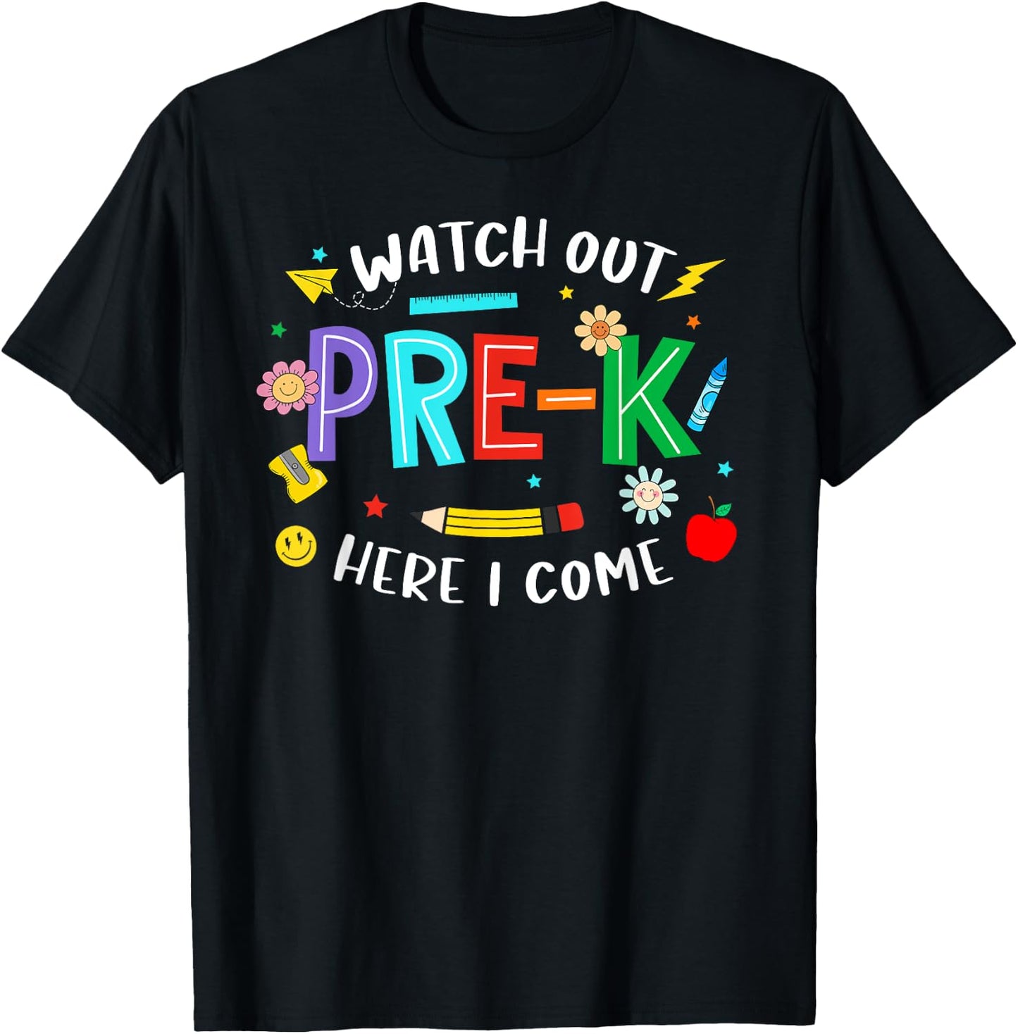 Watch Out Pre K Here I Come Pre K Back To School Teacher Kid T-Shirt - T-Shirt | Black