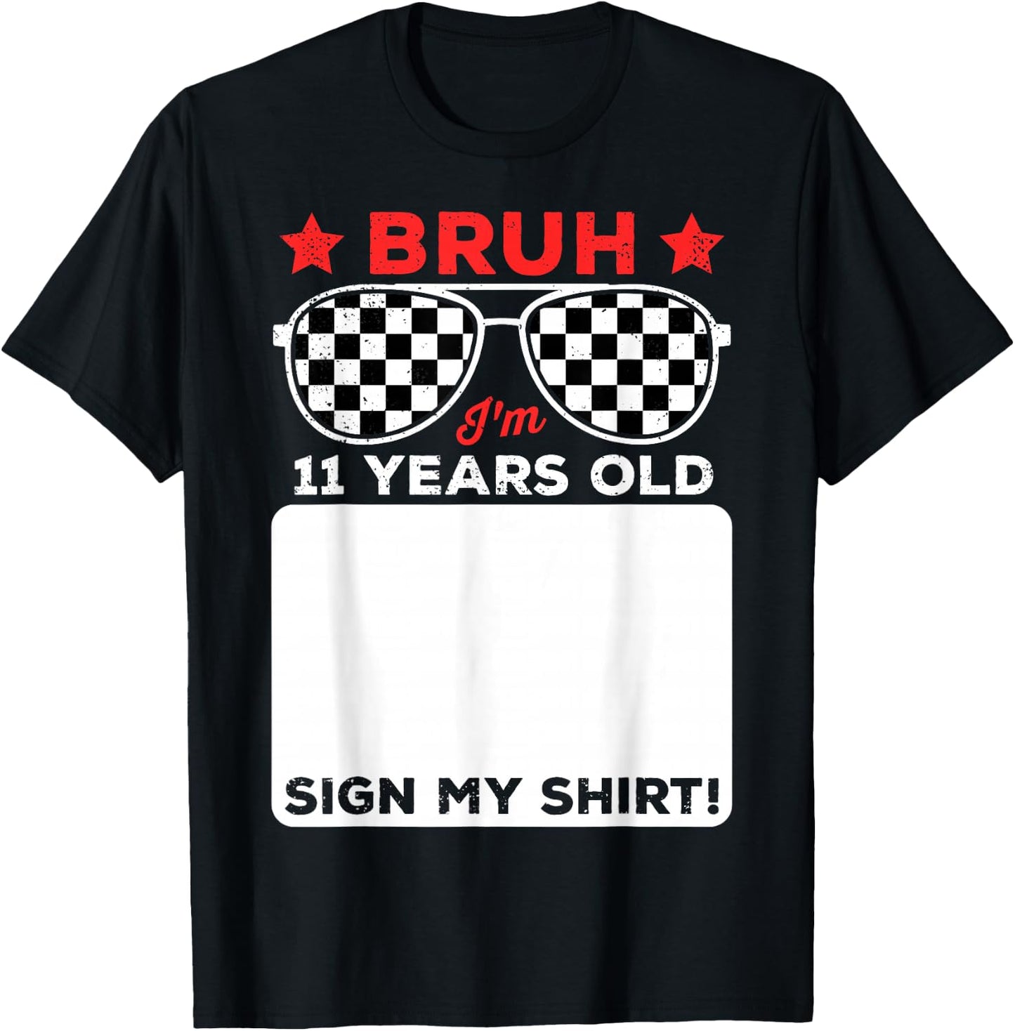 Bruh I'm 11 Checkered 11th Birthday 11 Year Old Race Car T-Shirt - T-Shirt | Black