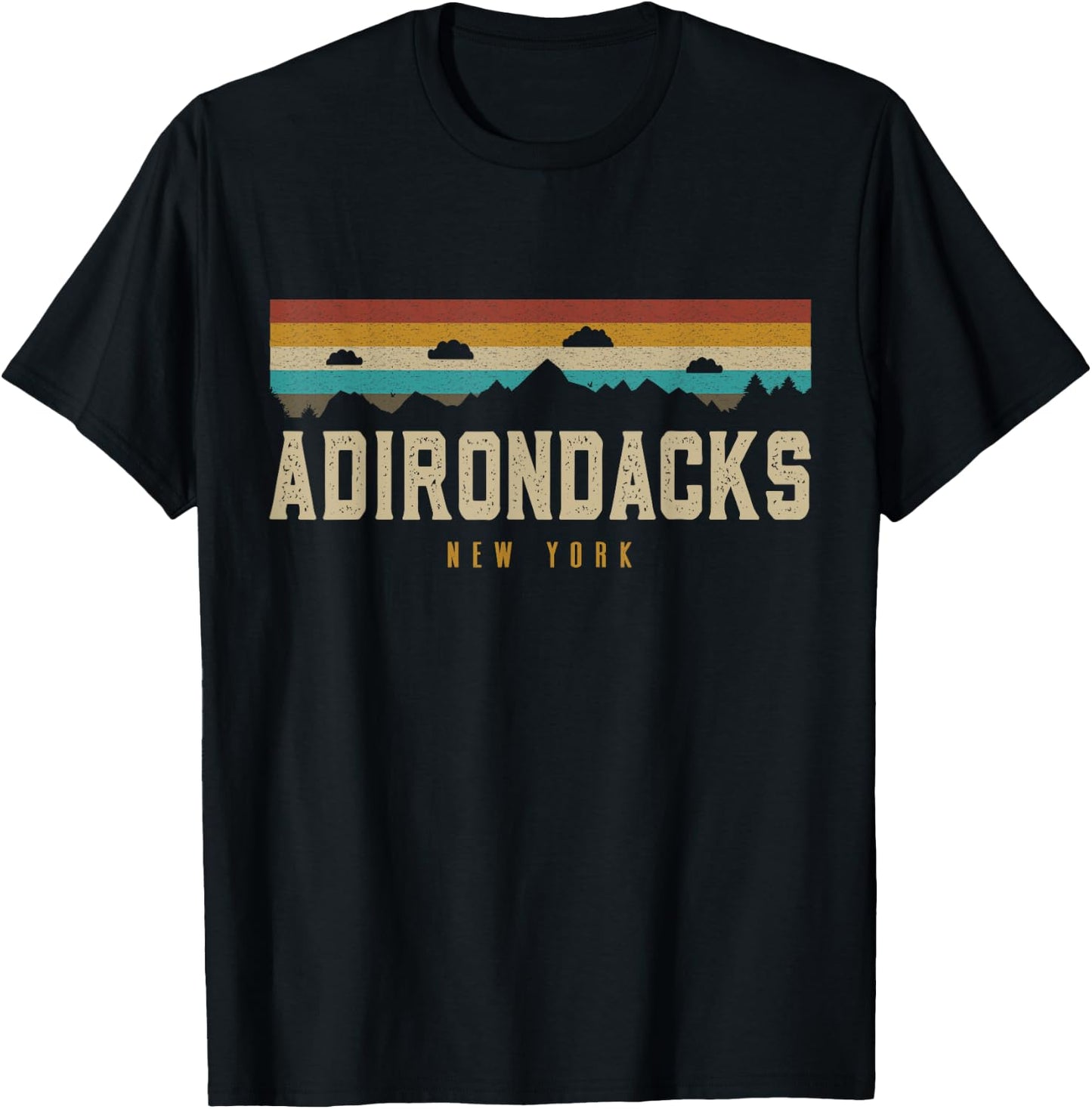 Adirondacks Vintage Mountains Hiking Camping New York Retro T-Shirt - T-Shirt | Black