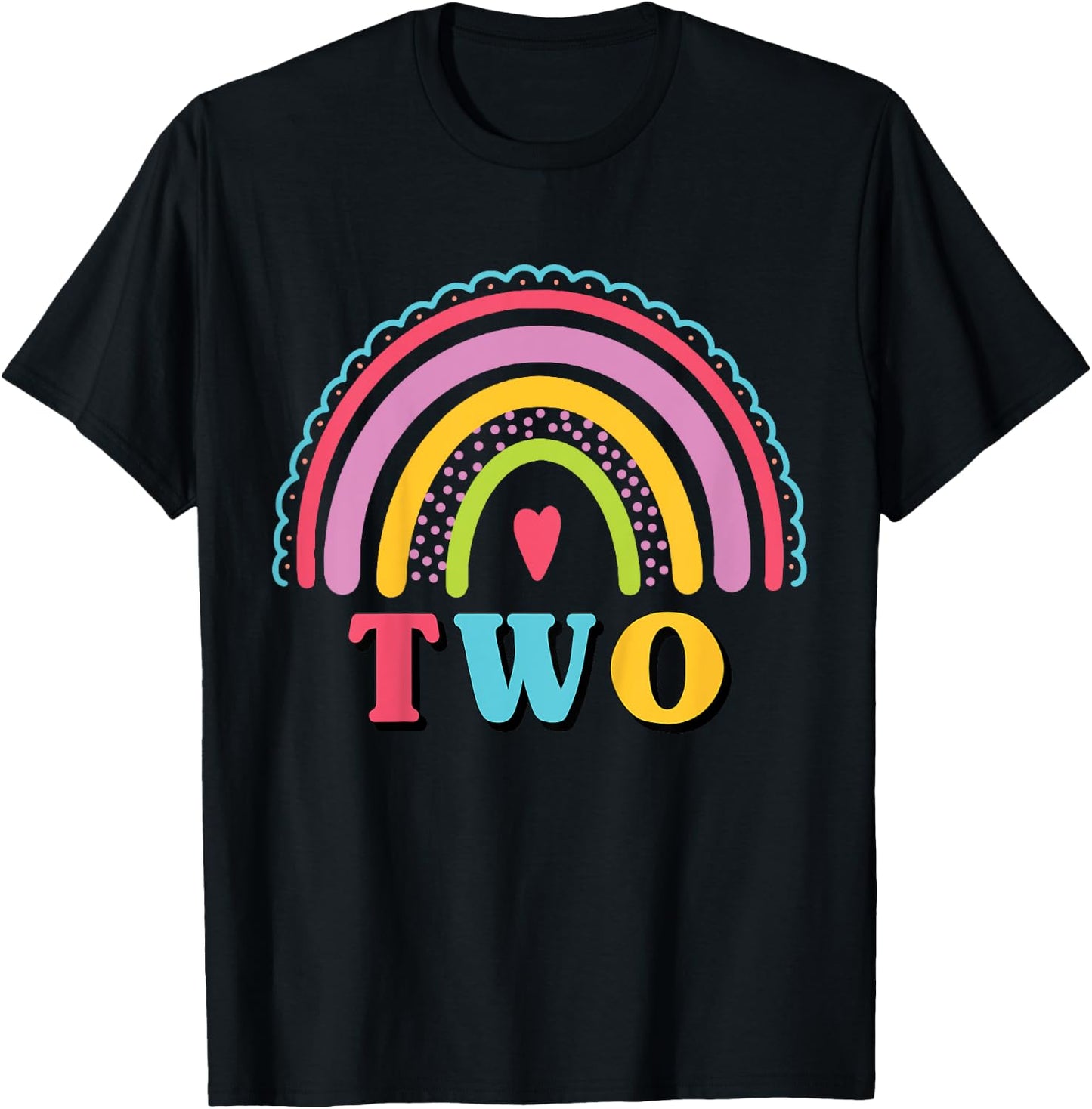 Kids Rainbow Birthday Girl Two Years Old 2nd Birthday Kids Girls T-Shirt - T-Shirt | Black