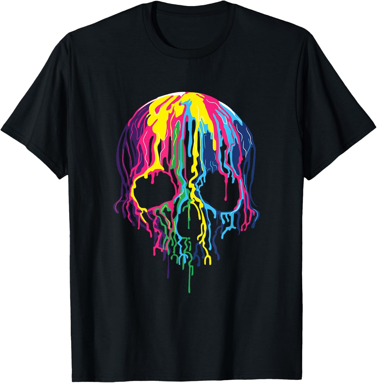 Colorful Melting Rainbow Skull Art Graphic Halloween Costume T-Shirt - T-Shirt | Black