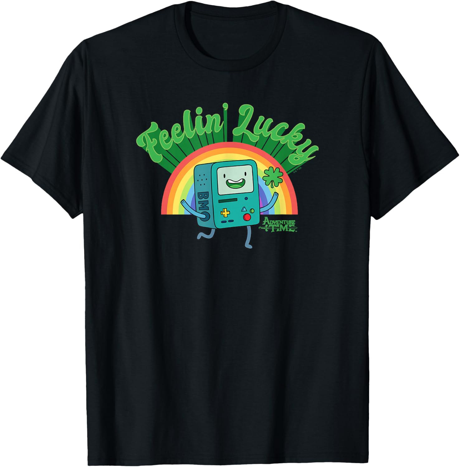 Adventure Time St. Patrick's Day BMO Rainbow Feelin' Lucky T-Shirt - T-Shirt | Black