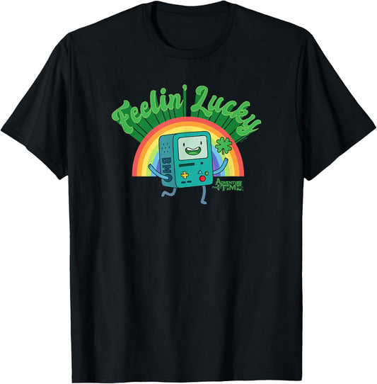 Adventure Time St. Patrick's Day BMO Rainbow Feelin' Lucky T-Shirt - T-Shirt | Black