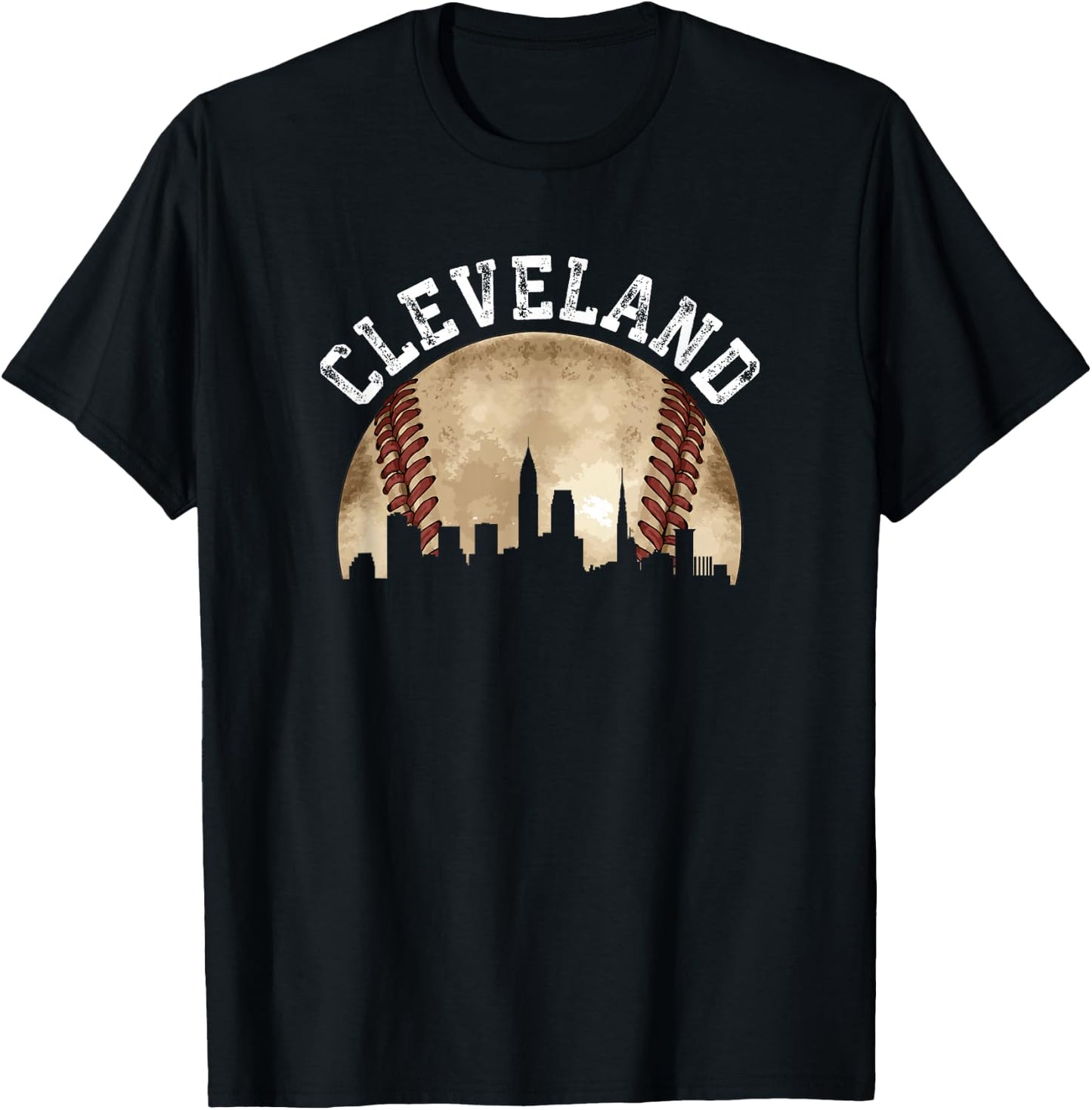 Cleveland Skyline City Vintage Baseball Lover T-Shirt - T-Shirt | Black