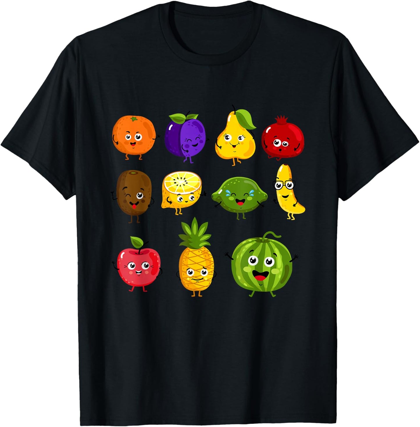 Funny Fruits Collage Fruit and Vegetables T-Shirt - T-Shirt | Black