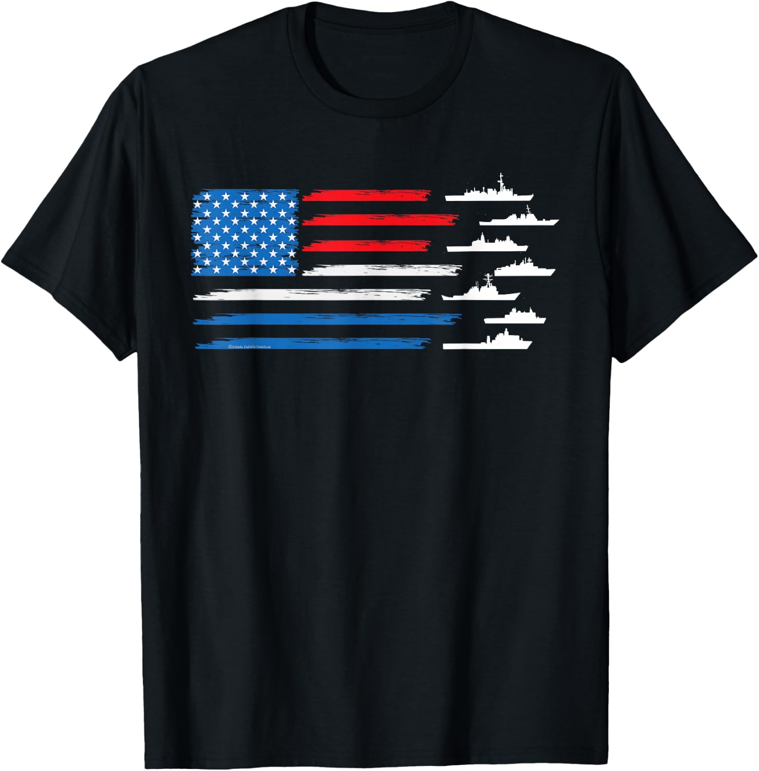 Patriotic Red White Blue USA Flag Military Ships 4th of July T-Shirt - T-Shirt | Black