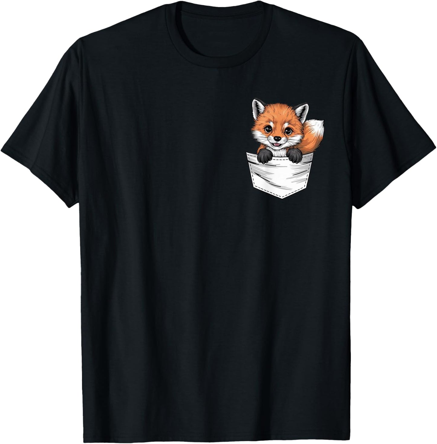 Baby Fox In The Pocket Cute Fox T-Shirt - T-Shirt | Black