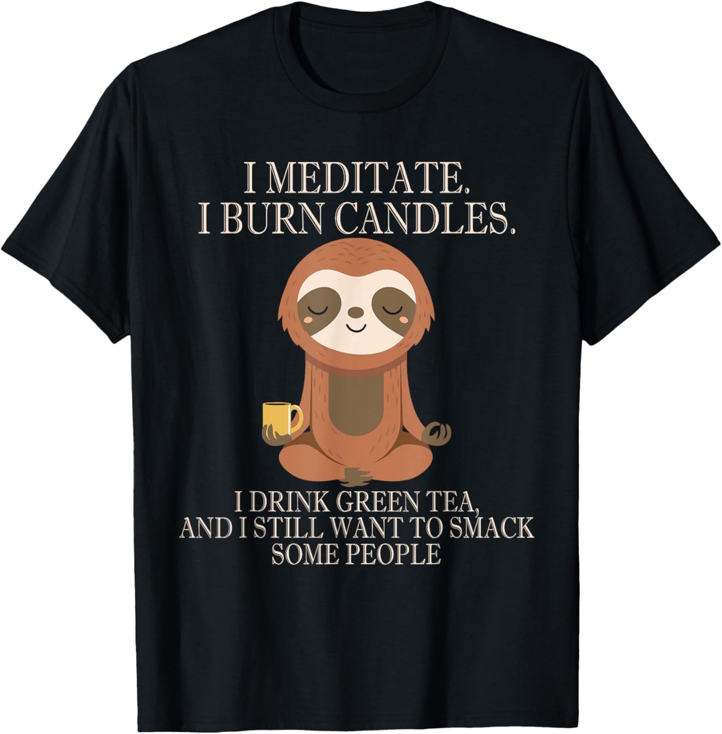 Funny Cute Sloth Meditation Inner Peace T-Shirt - T-Shirt | Black