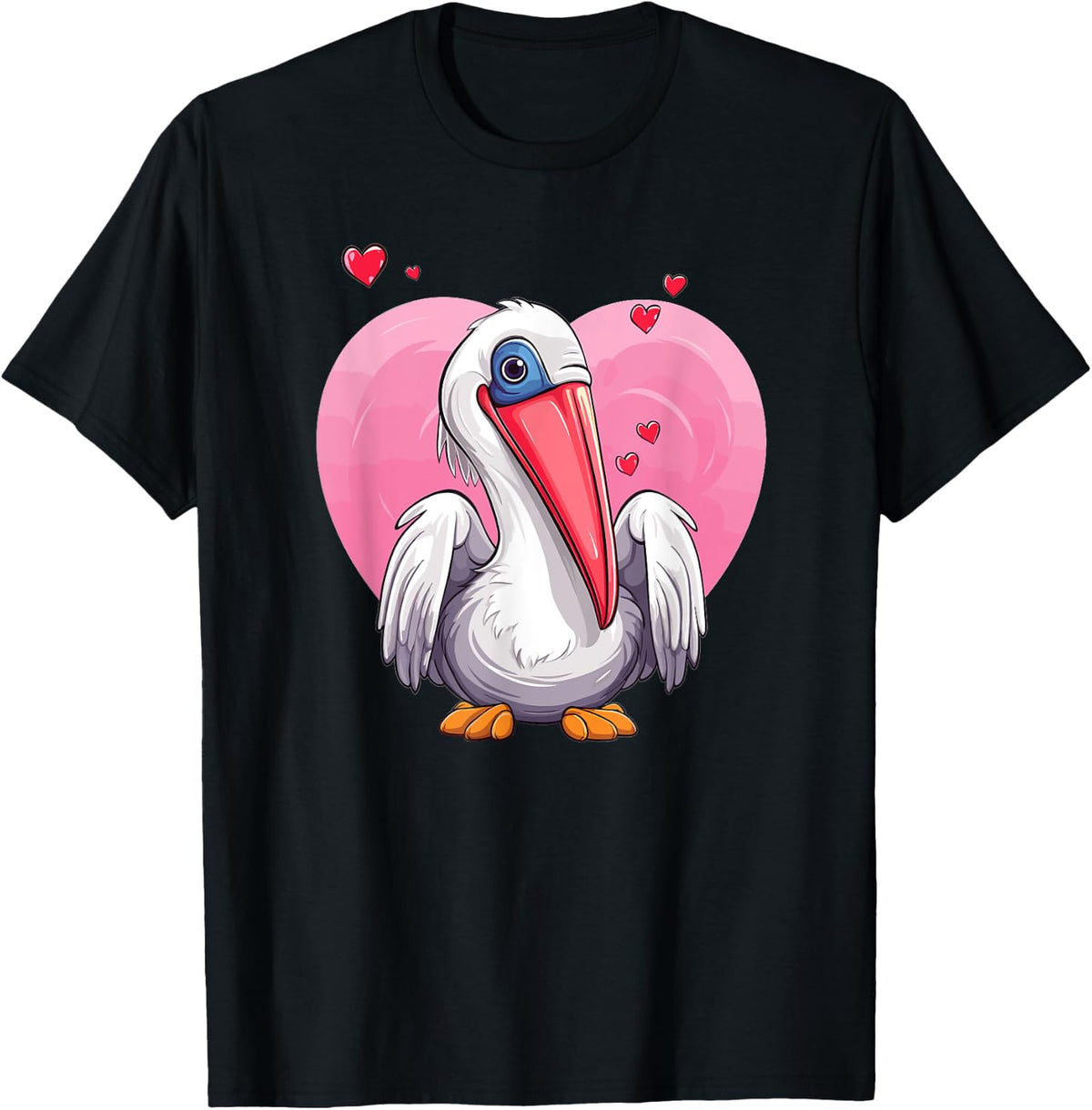 Cute Pelican With Hearts I Kids Pelican T-Shirt - T-Shirt | Black