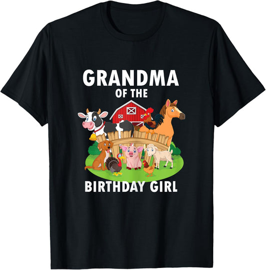 Grandma Of The Birthday Girl Farm Animal Matching Farm Theme T-Shirt - T-Shirt | Black