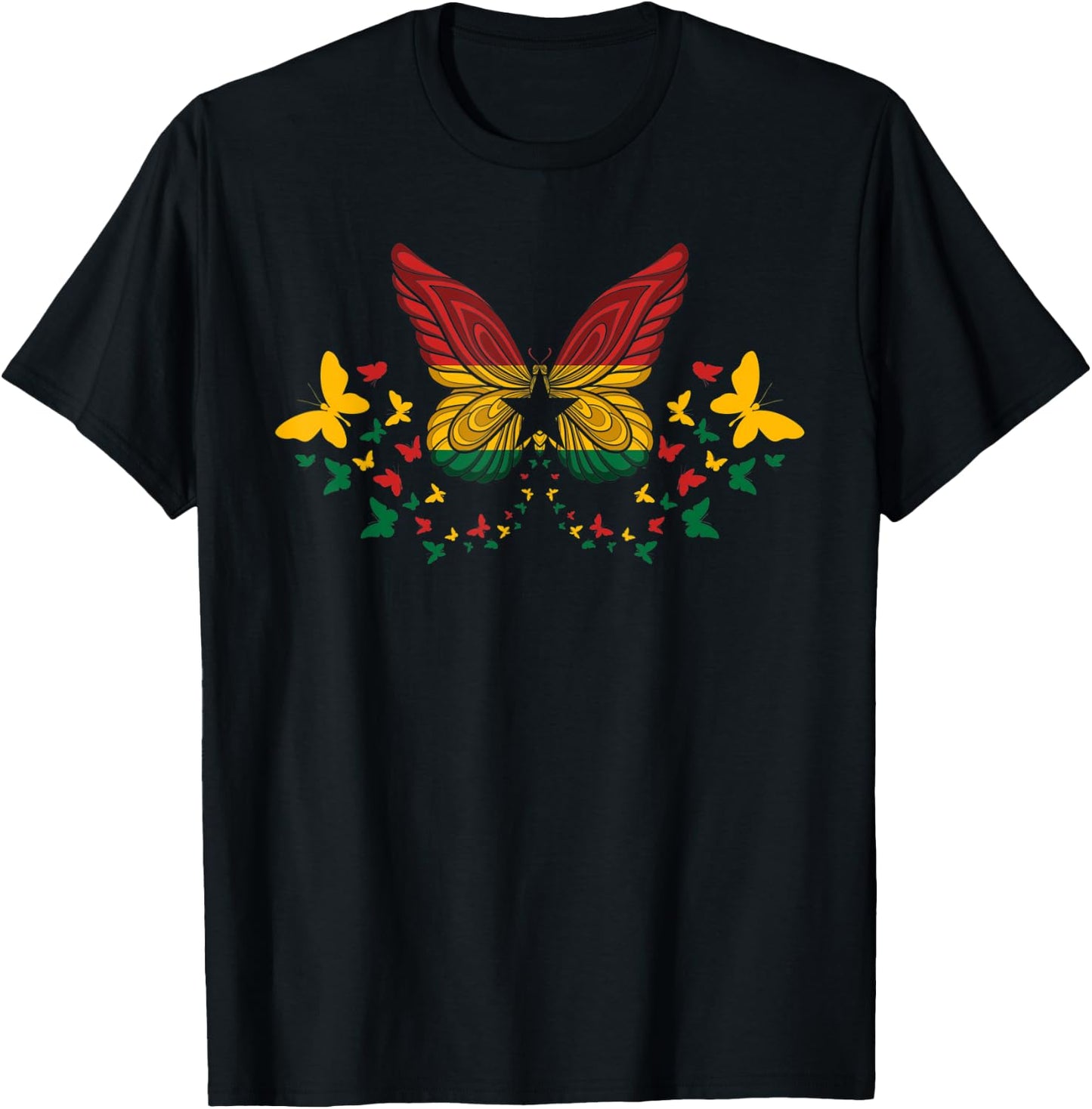 Ghana Ghanaian Ghana Flag Butterflies T-Shirt - T-Shirt | Black