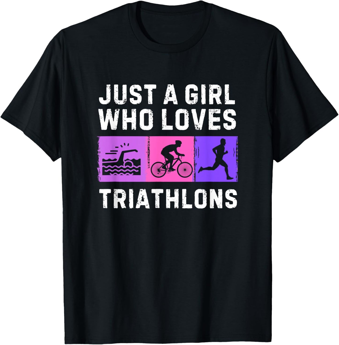 Fun Triathlon For Girls Kids Swimming Running Swim Bike Run T-Shirt - T-Shirt | Black