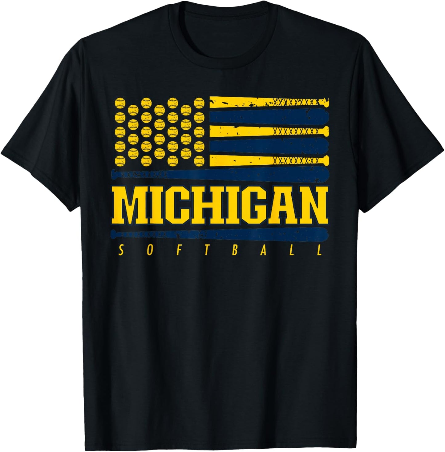 Michigan Softball Vintage Kids Team Retro Softball Fan T-Shirt - T-Shirt | Black