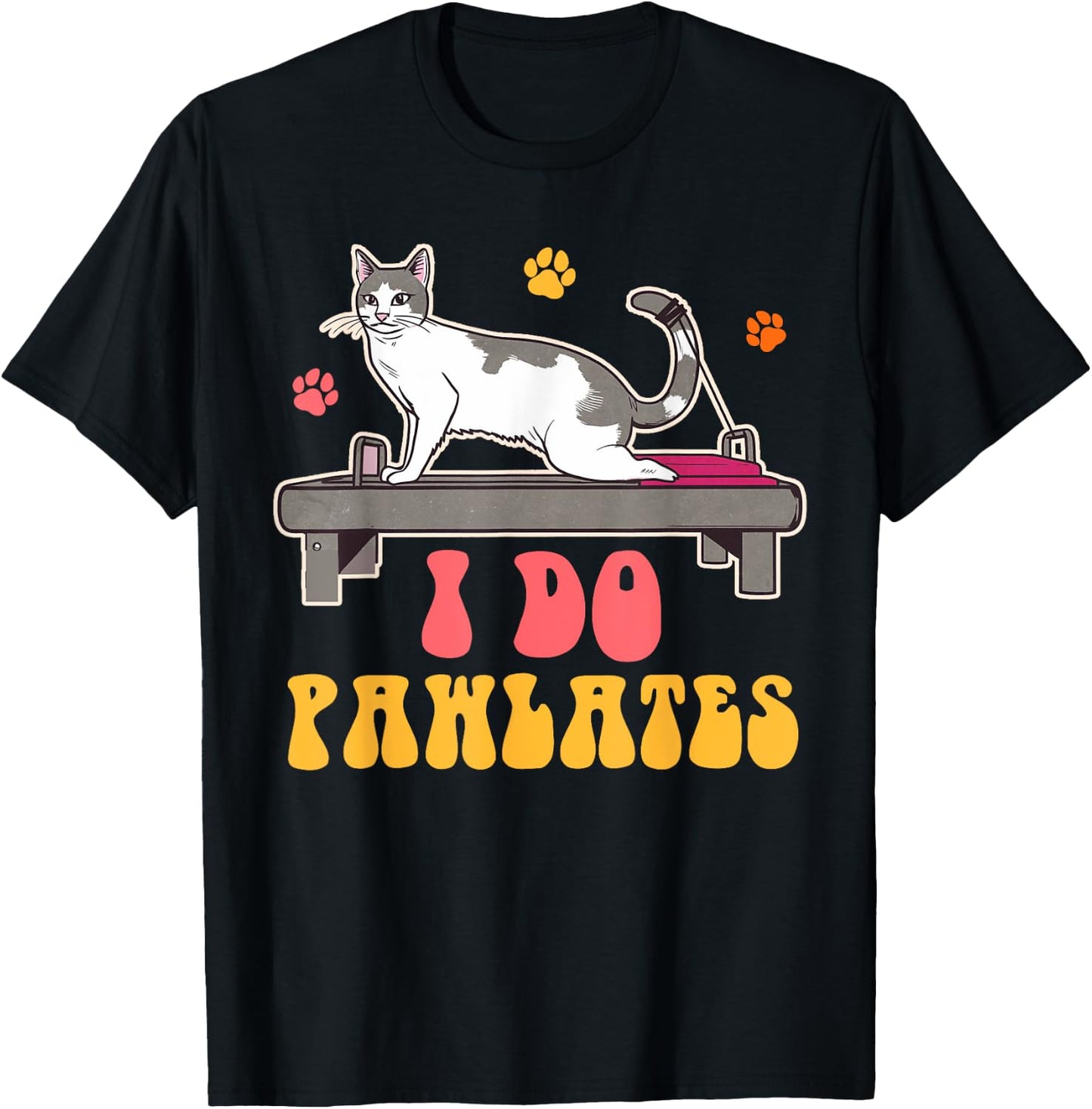 Funny Cat Mom Pilates Woman Workout Yoga Lover I Do Pawlates T-Shirt - T-Shirt | Black