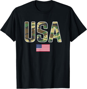 USA Camo Letters With American Flag Patriotic T-Shirt - T-Shirt | Black