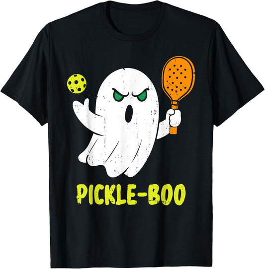 Halloween Pickleball Pickle Boo Ghost Costume Men Women Kids T-Shirt - T-Shirt | Black