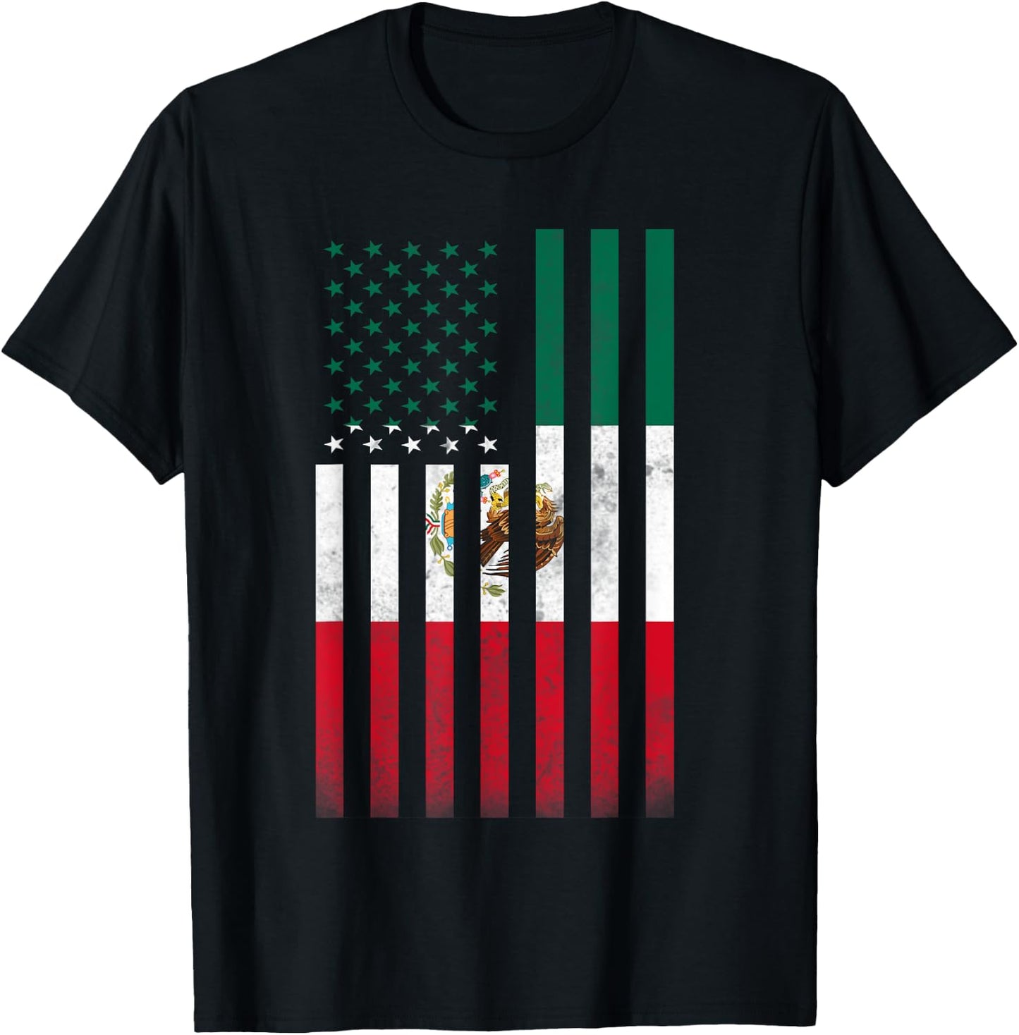Half Mexican Flag | Vintage American Inside Me USA Gift T-Shirt - T-Shirt | Black