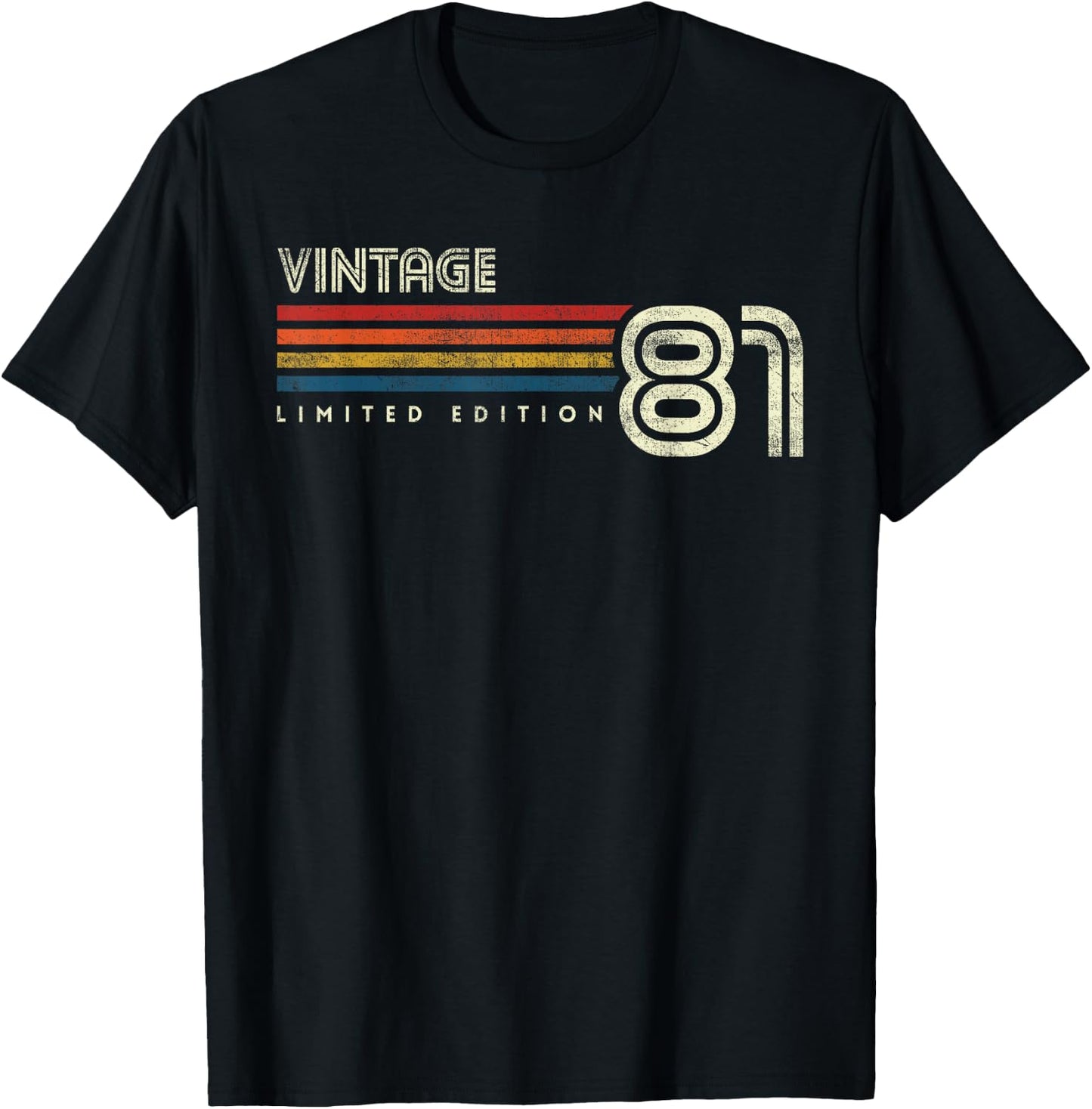 Vintage 1981 Chest Stripe Birthday T-Shirt - T-Shirt | Black
