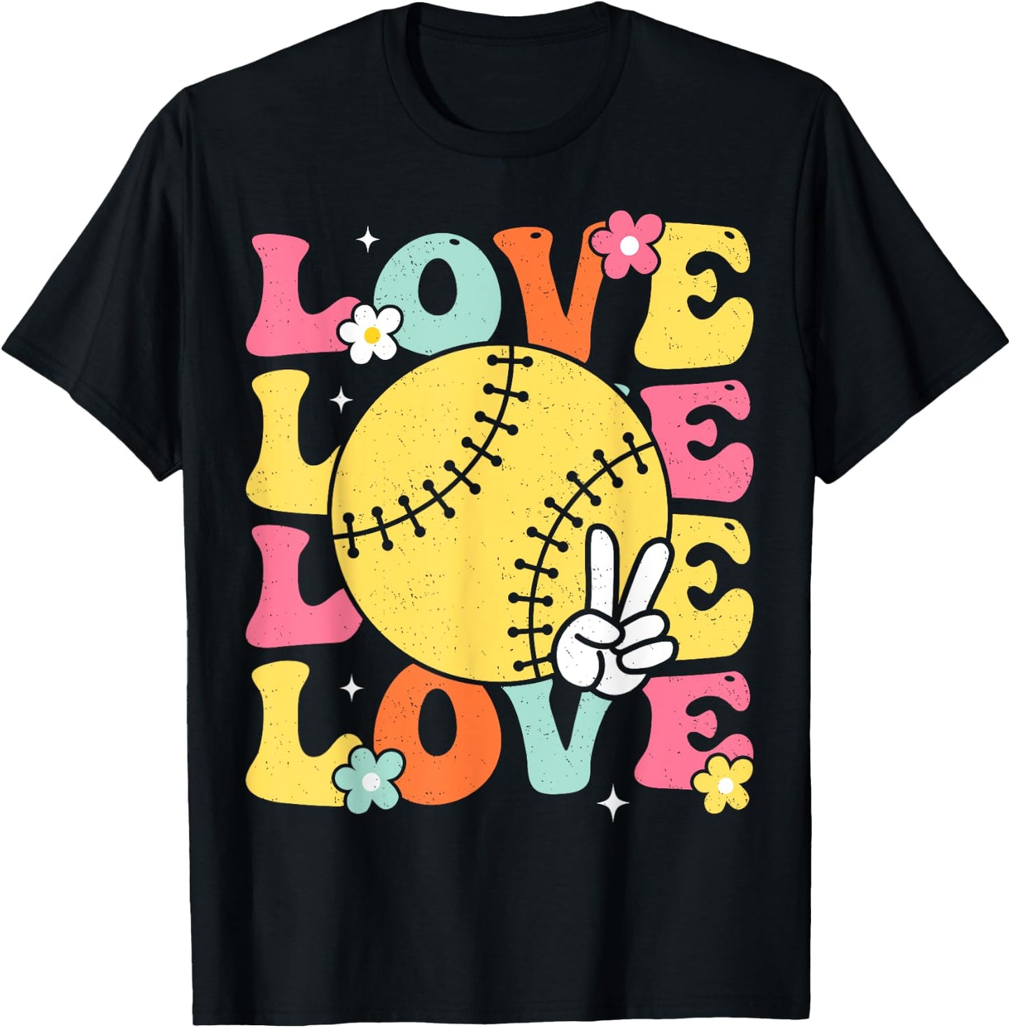 Softball Love Cute Softball Shirts Mom Teens Girls T-Shirt - T-Shirt | Black