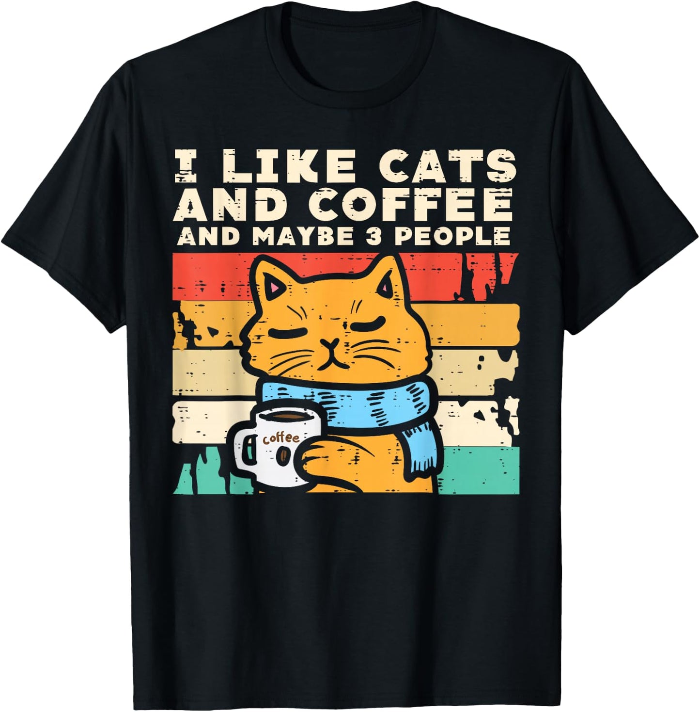 I Like Cats Coffee 3 People Funny Pet Owner Men Women Kids T-Shirt - T-Shirt | Black