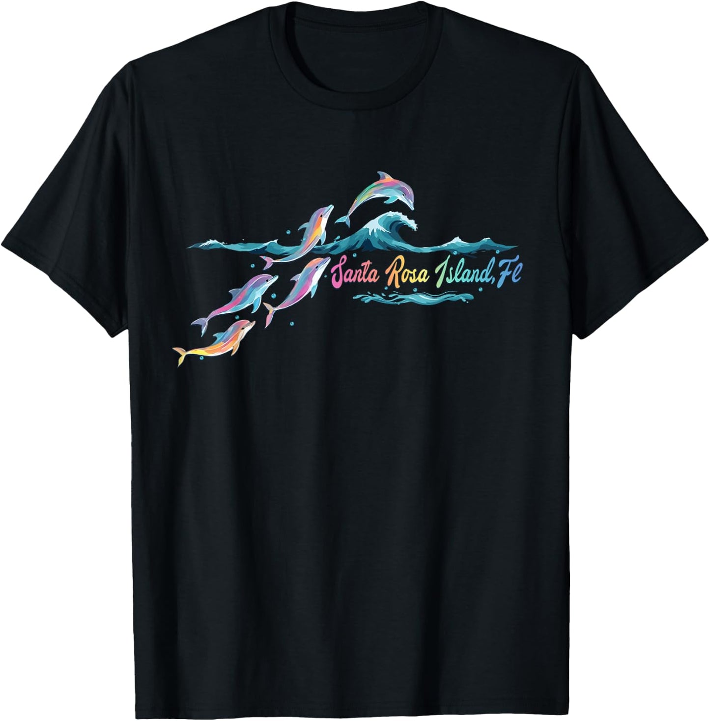 Santa Rosa Island Florida Colorful Dolphin Lover Beach T-Shirt - T-Shirt | Black