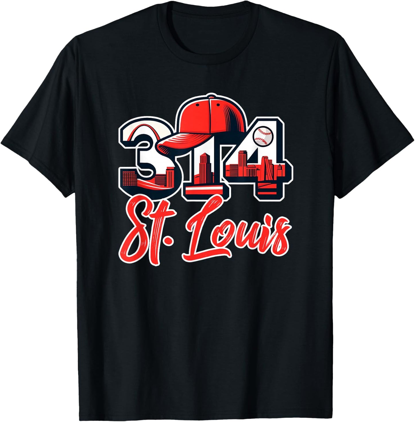 St. Louis 314 Skyline With STL Arch Hometown T-Shirt - T-Shirt | Black