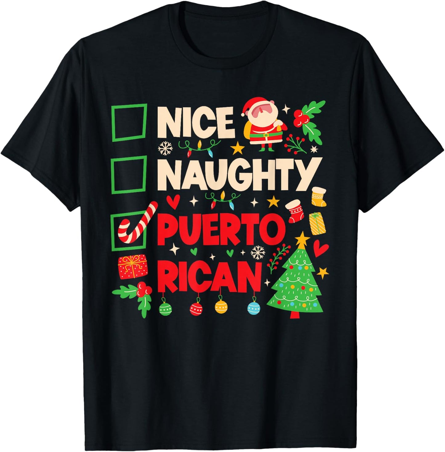 Nice Naughty Puerto Rican Puerto Rico Women Christmas Santa T-Shirt - T-Shirt | Black