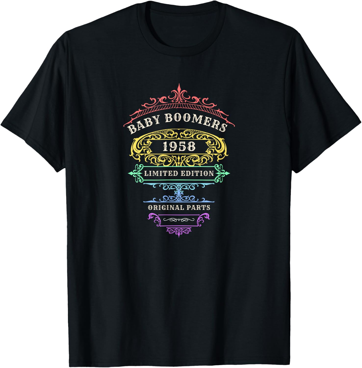 Baby Boomers 1958, Limited Edition, Rainbow, Original Parts T-Shirt - T-Shirt | Black