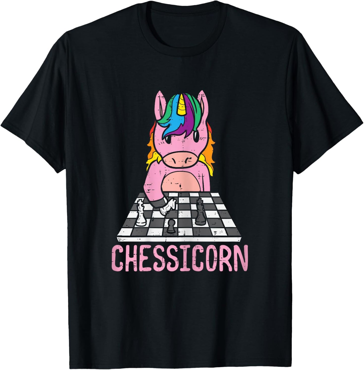 Chessicorn Unicorn Playing Chess Player Women Girls Kids T-Shirt - T-Shirt | Black