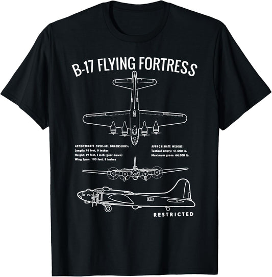 Vintage World War 2 Bombers USA WW2 Flying Fortress B-17 T-Shirt - T-Shirt | Black