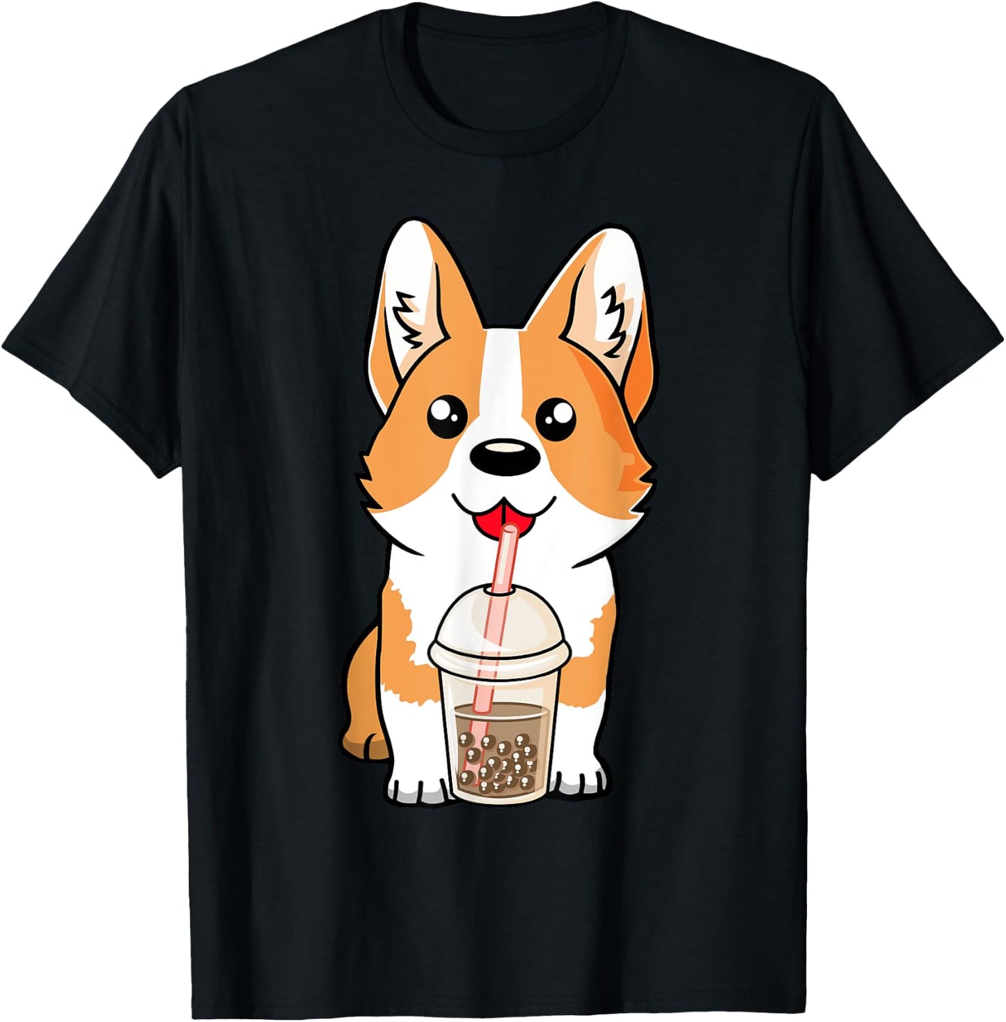 Boba Milk Tea Corgi Dog Puppy Lover Kawaii Japanese Anime T-Shirt - T-Shirt | Black