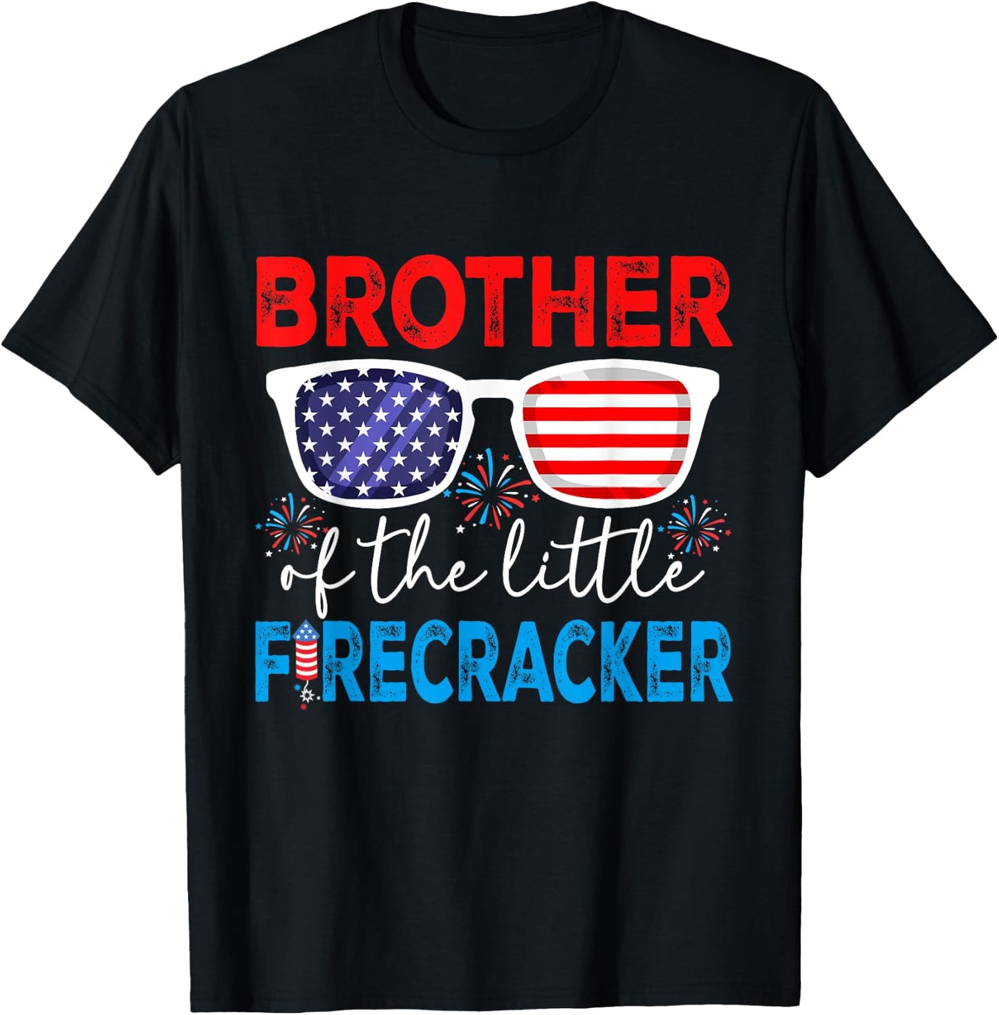 4th of July Birthday Party Brother Of The Little Firecracker T-Shirt - T-Shirt | Black