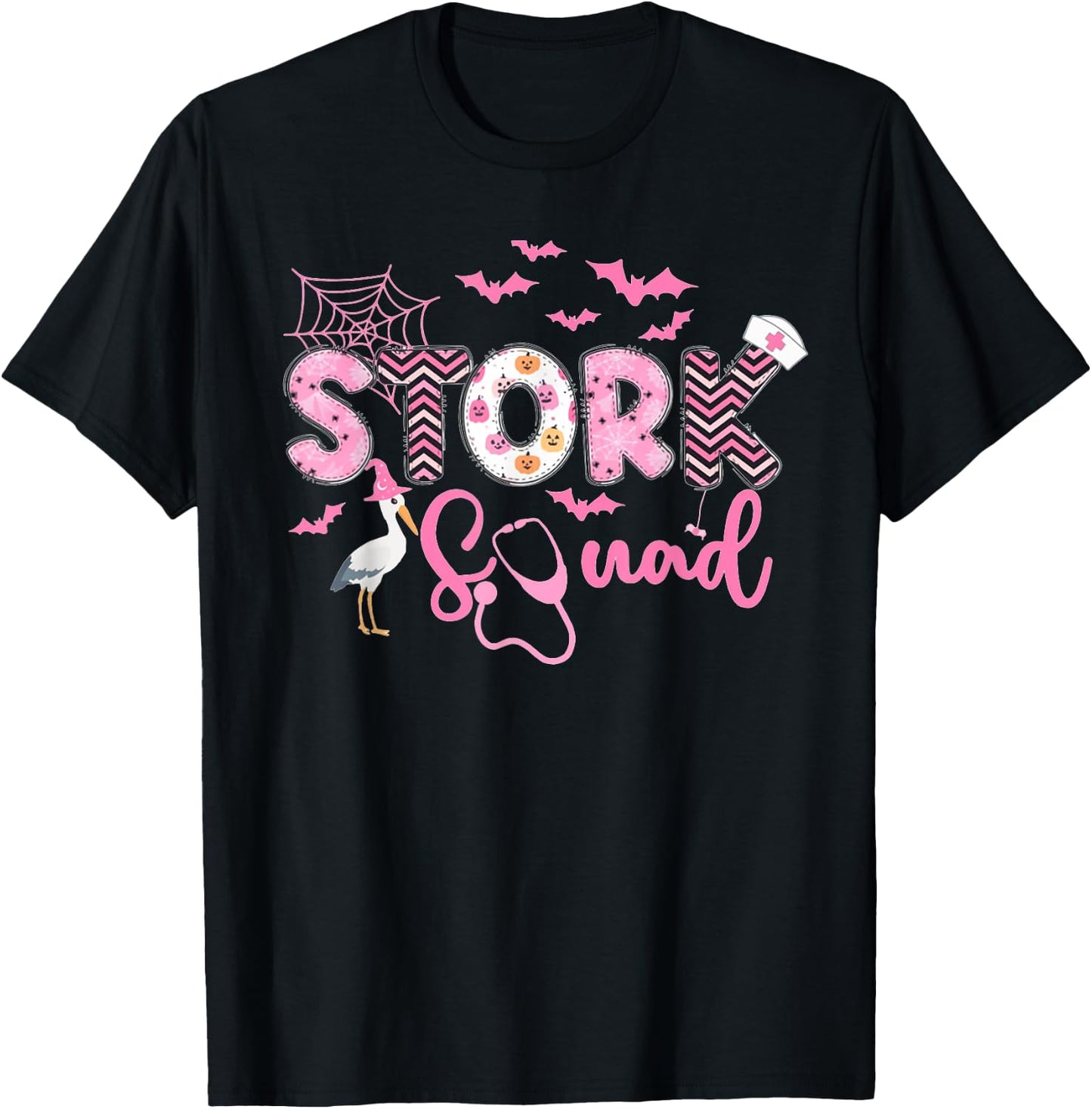 Women Stork Squad Halloween Labor and Delivery Nurse T-Shirt - T-Shirt | Black