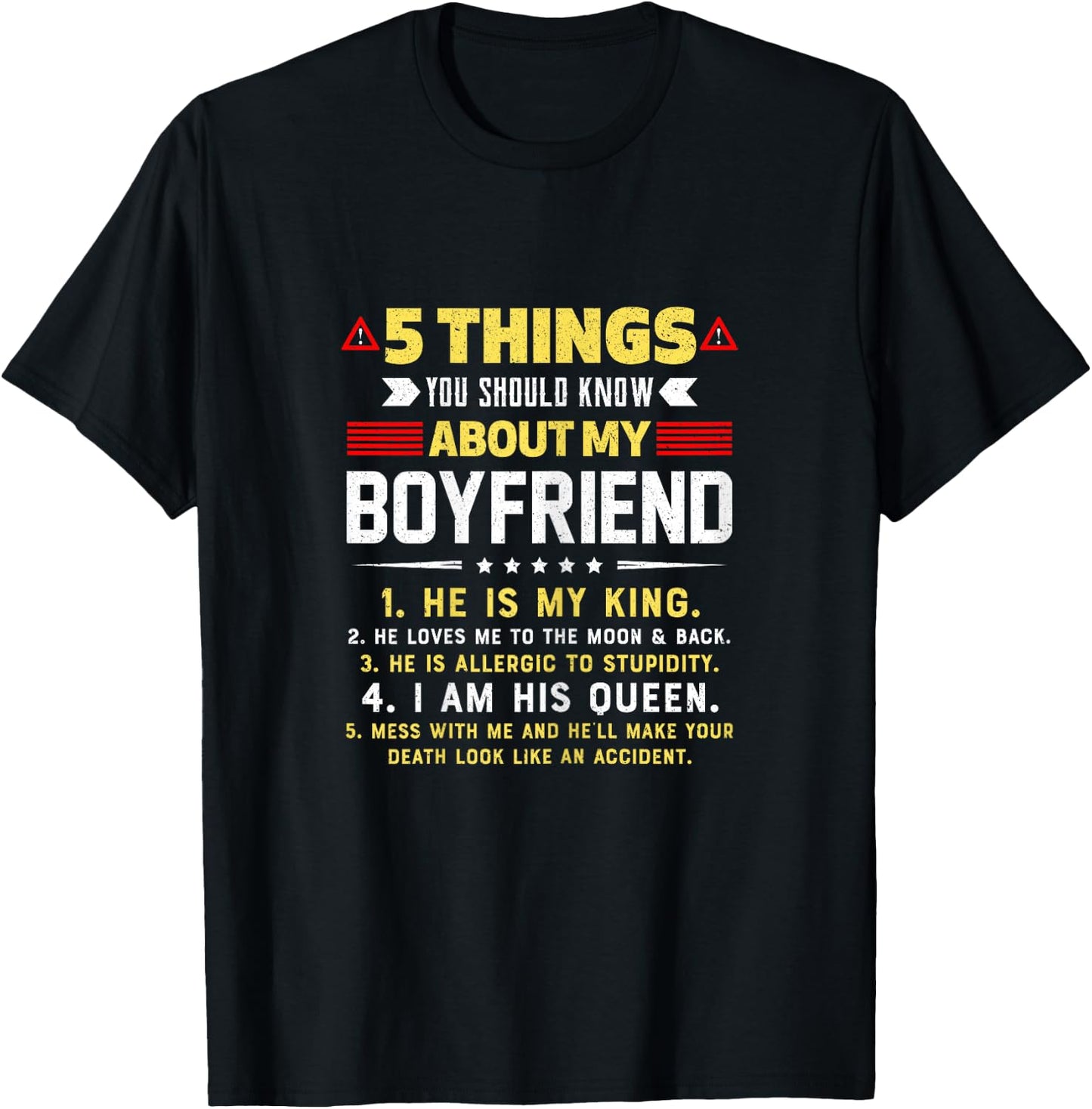 5 Things You Should Know About My Boyfriend Funny T-Shirt - T-Shirt | Black